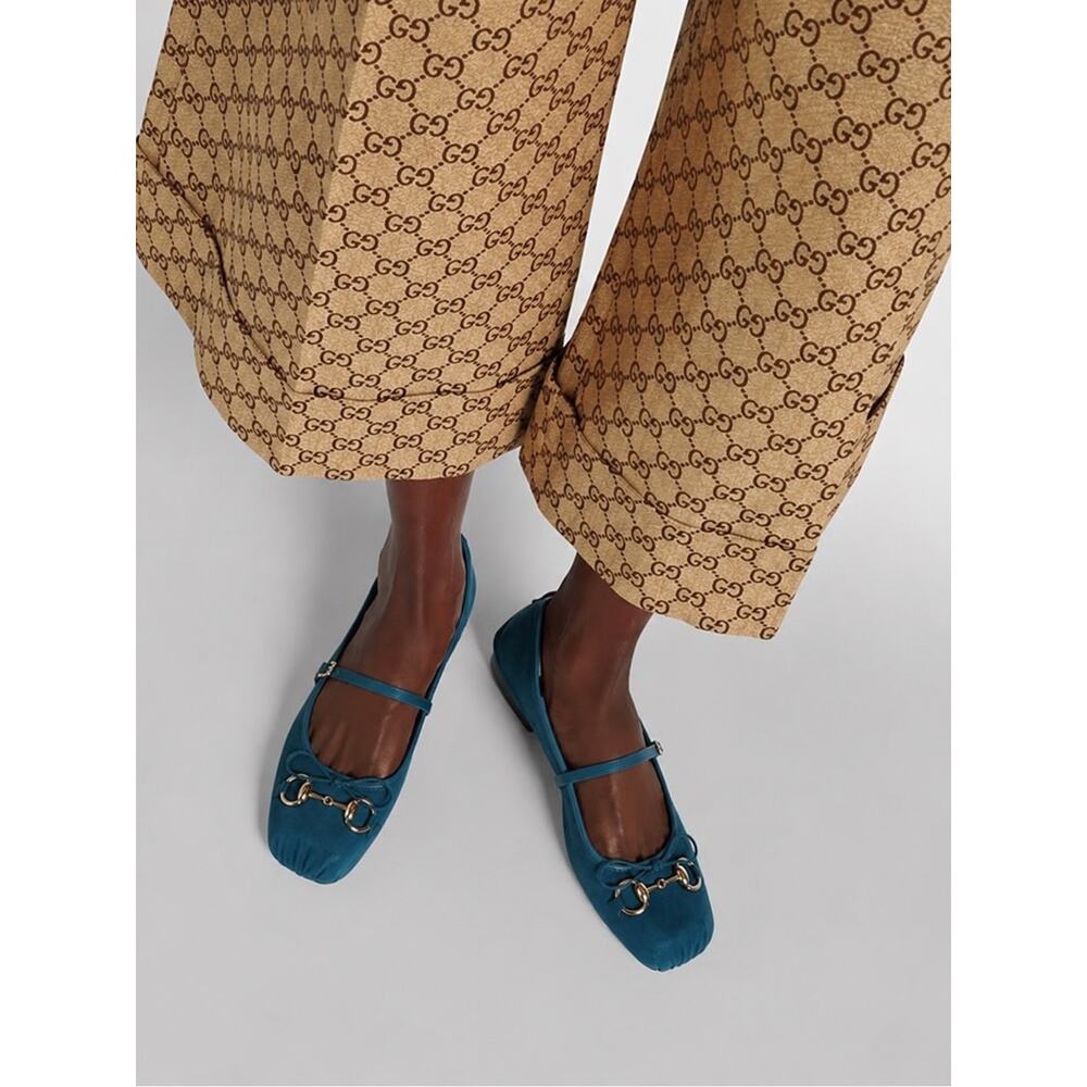 Gucci Teal blue Suede Horsebit Mary Jane Flats 38.5 - Picture 10 of 10